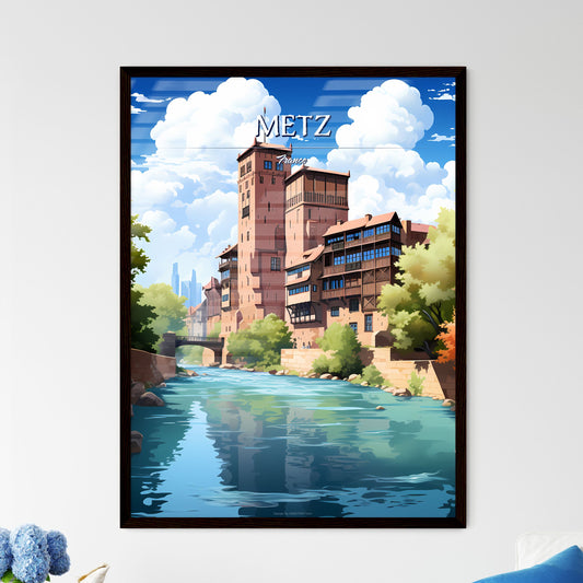 Metz, France - Art print of a river running through a city Framed Art