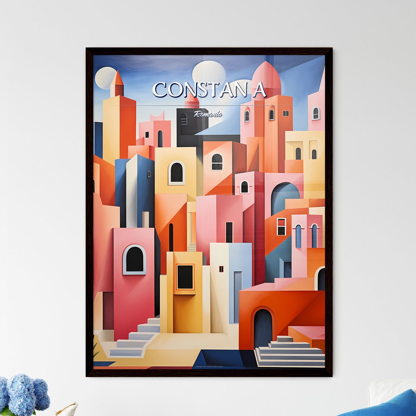 Constanța, Romania - Art print of a painting of a city Framed Art