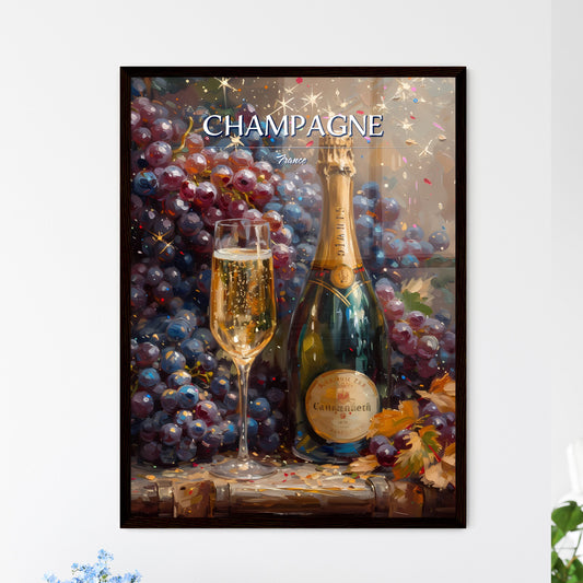Champagne, France - Art print of a bottle of champagne next to a glass of wine Default Title