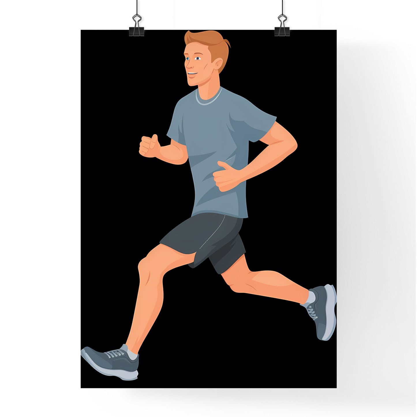 T-shirt design on black background, running Niche, flat illustration Style, - Art print of a man running with his thumb up Default Title