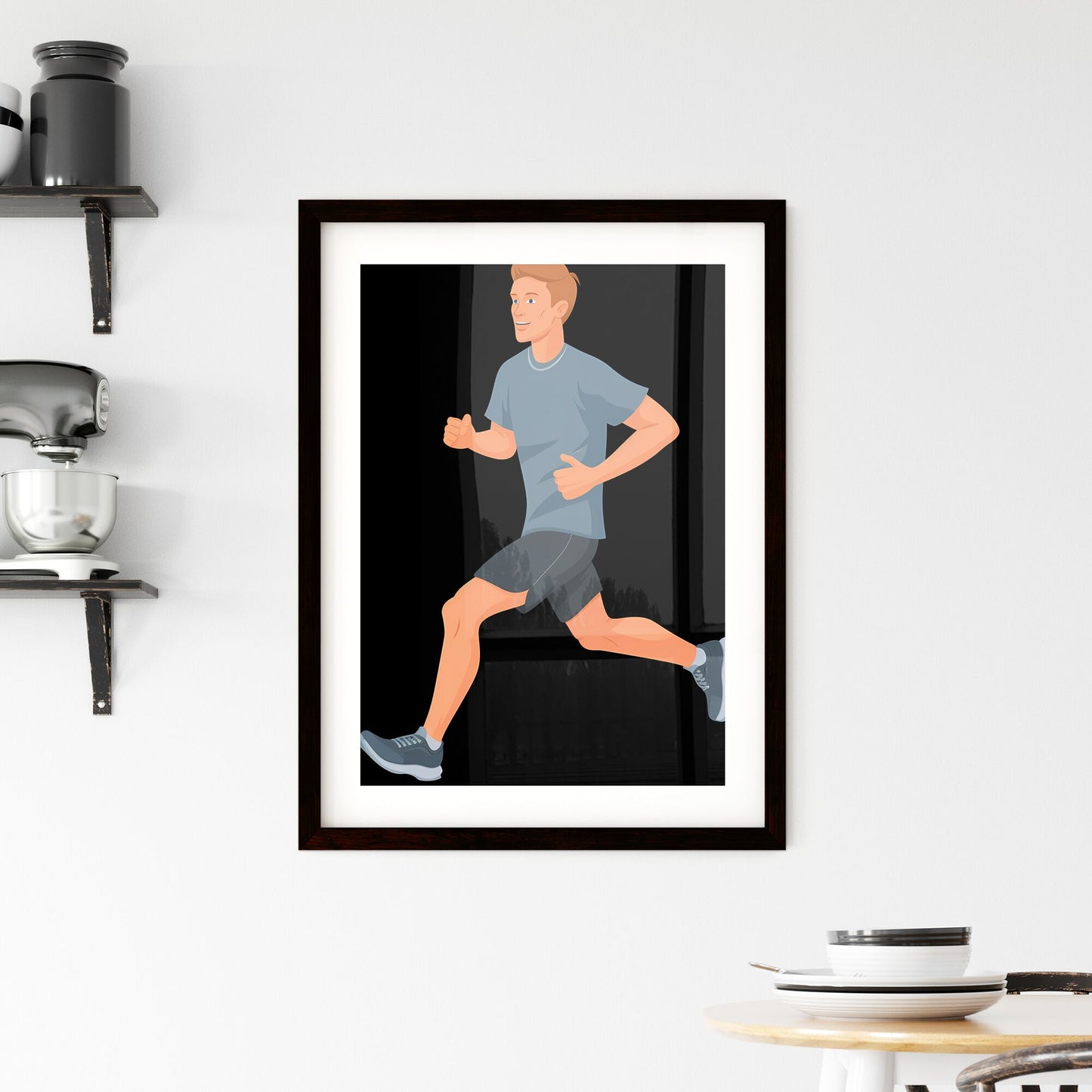 T-shirt design on black background, running Niche, flat illustration Style, - Art print of a man running with his thumb up Default Title