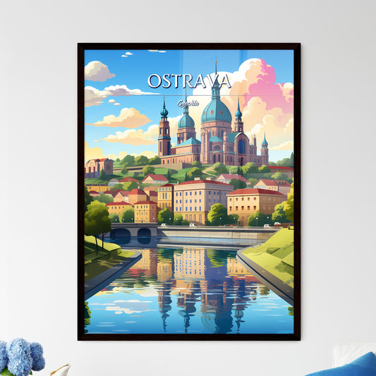 Ostrava, Czechia - Art print of a river with a castle on it Framed Art