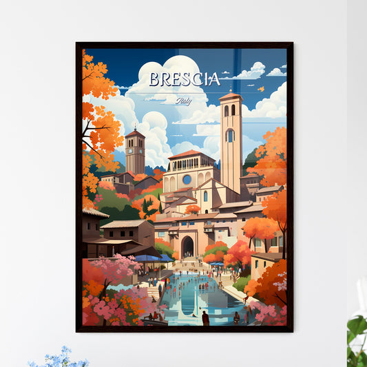 Brescia, Italy - Art print of a town with a pool and trees Framed Art