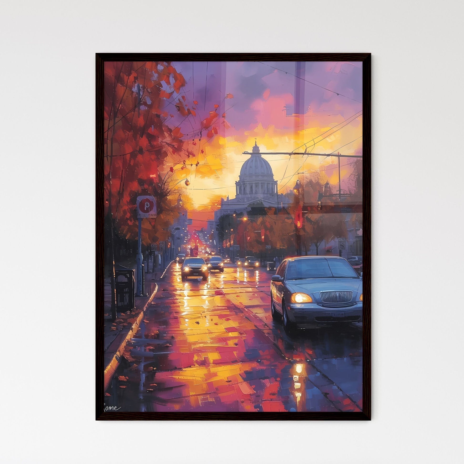 Poster of Rome - Art print of a street with cars and a building in the background Framed Art