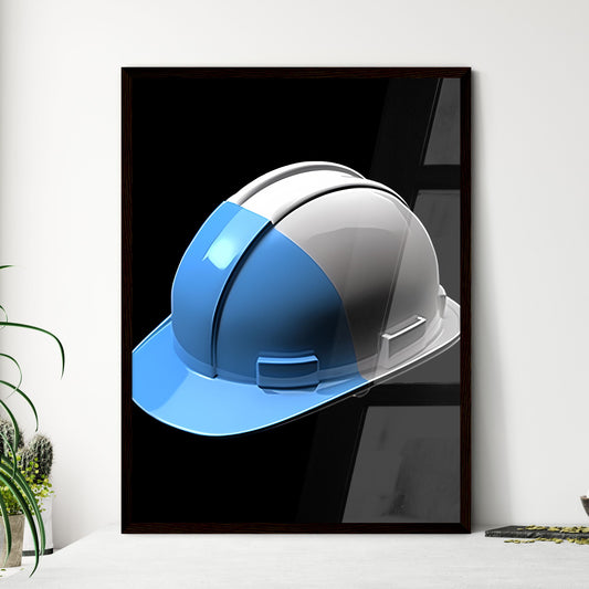 A white and blue construction hard hat - Art - Framed Art Print