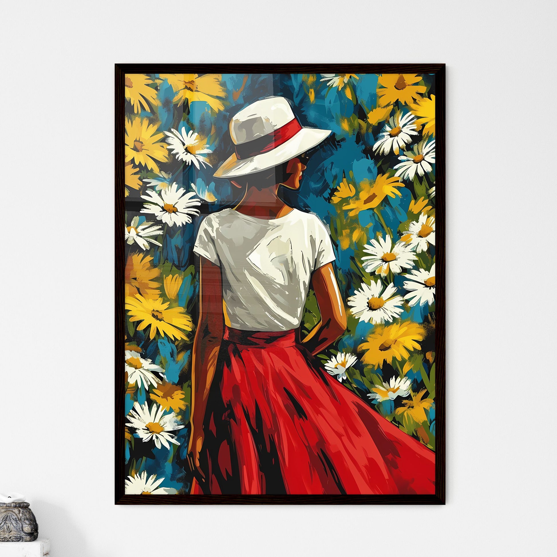 Retro colorful daisy flat pattern - Art prin - Framed Art Print