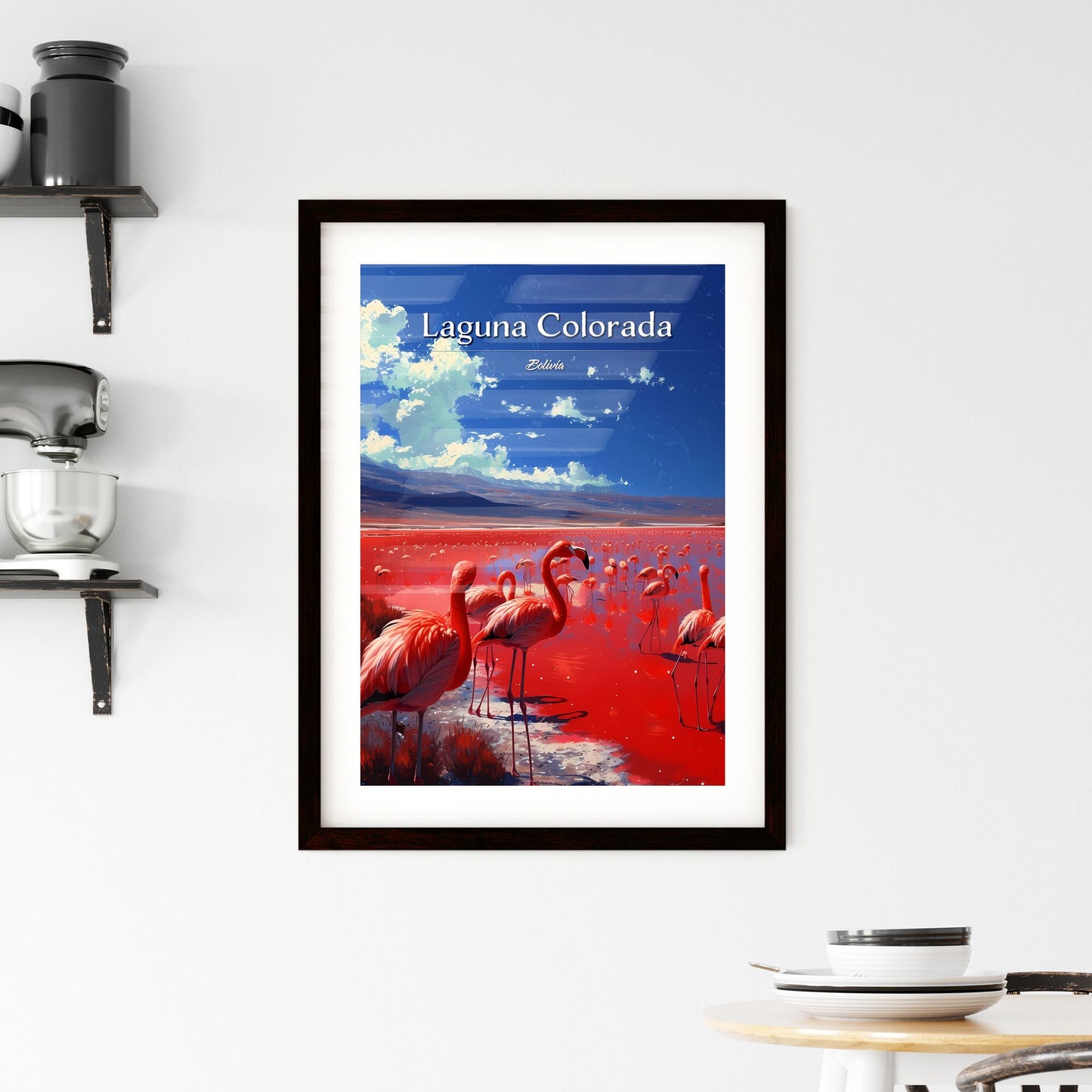 Laguna Colorada, Bolivia - Art print of a group of flamingos in a red lake Default Title
