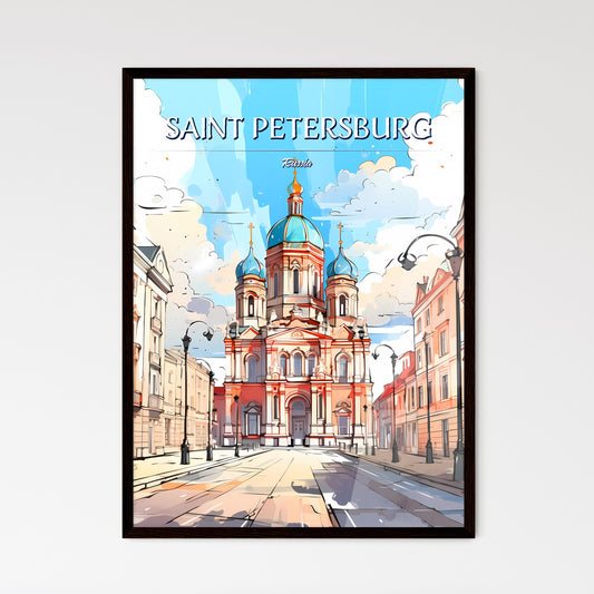 Saint Petersburg, Russia - Art print of a street with buildings and a building with blue domes Framed Art
