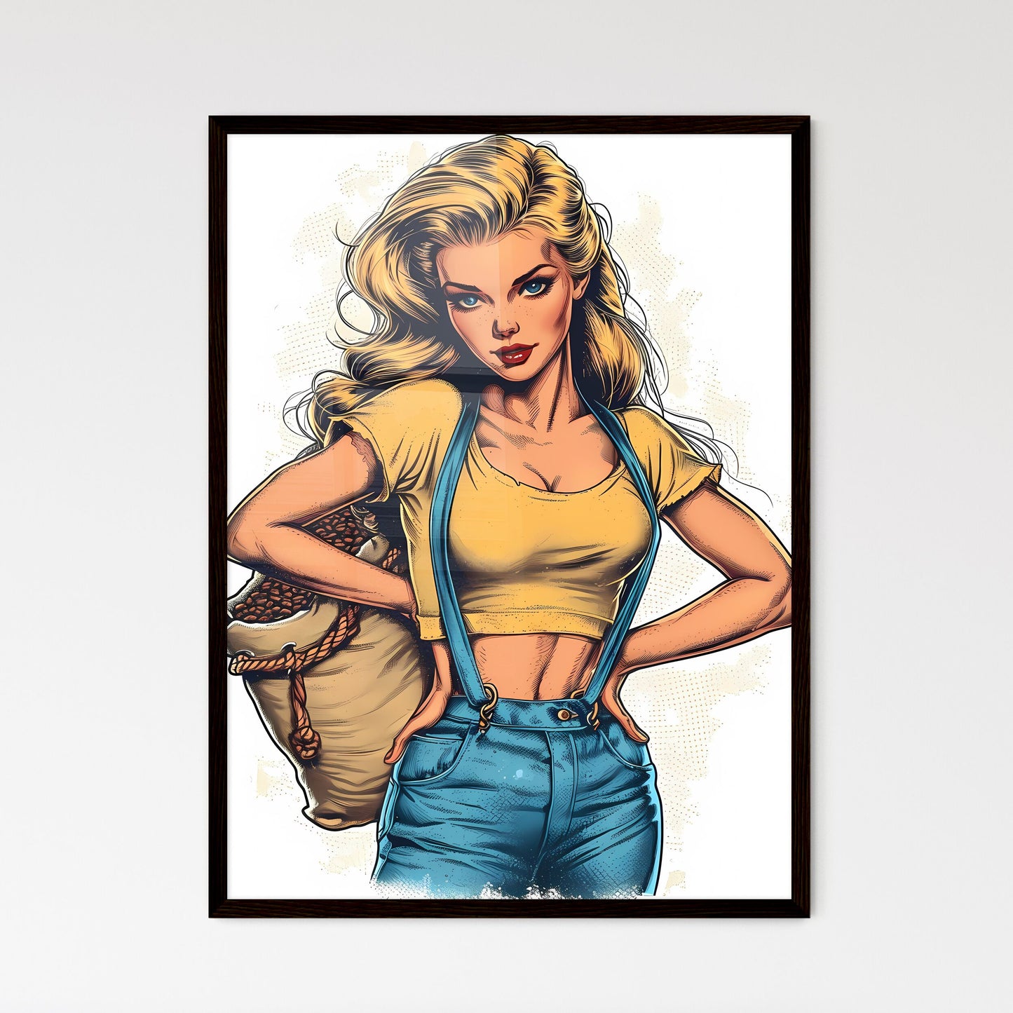 The vintage pin up Coffee girl isolated on w - Framed Art Print