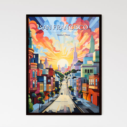San Francisco - Art print of a street with cars and buildings in the background Framed Art