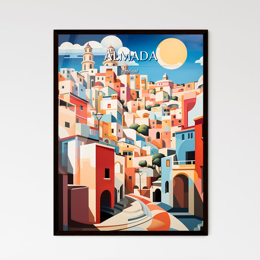 Almada, Portugal - Art print of a painting of a colorful city Framed Art