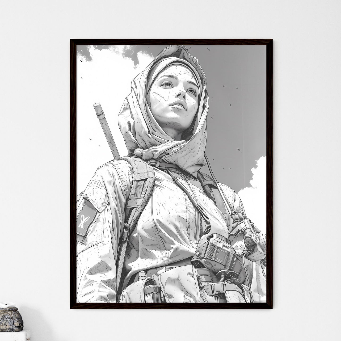 Saint mary standing above firefighters - Framed Art Print