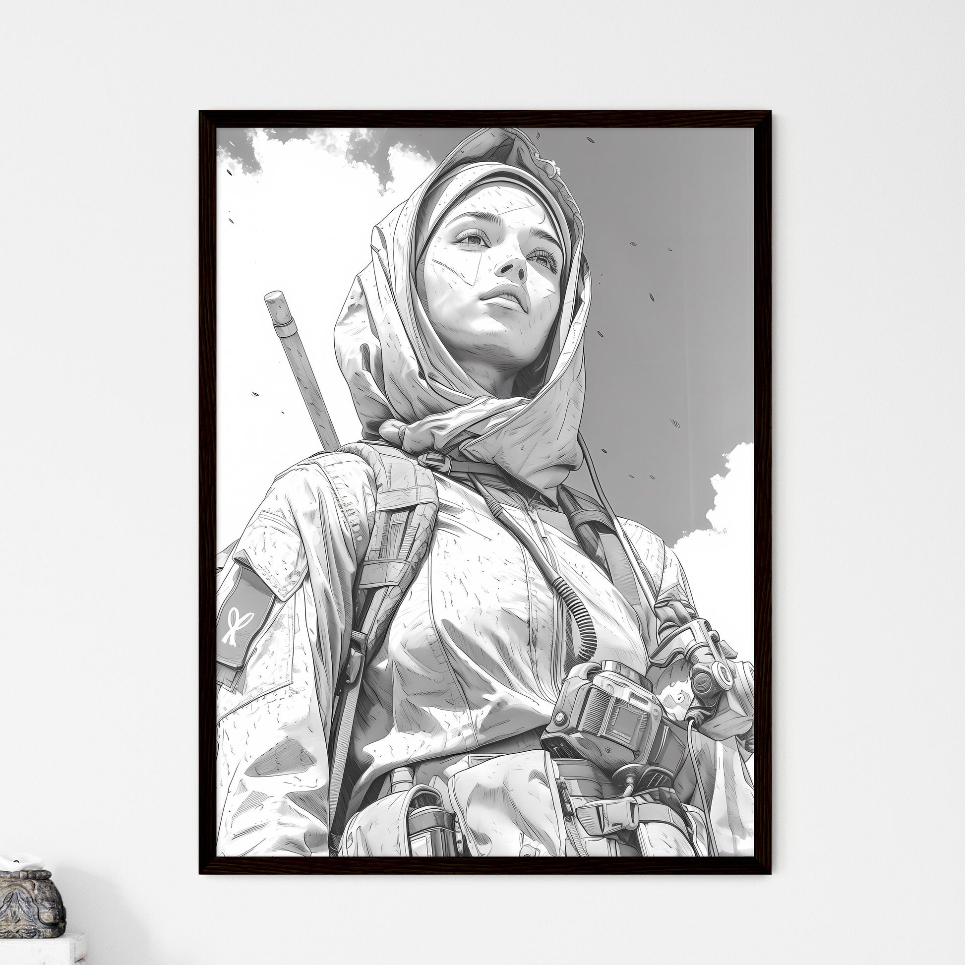Saint mary standing above firefighters - Framed Art Print