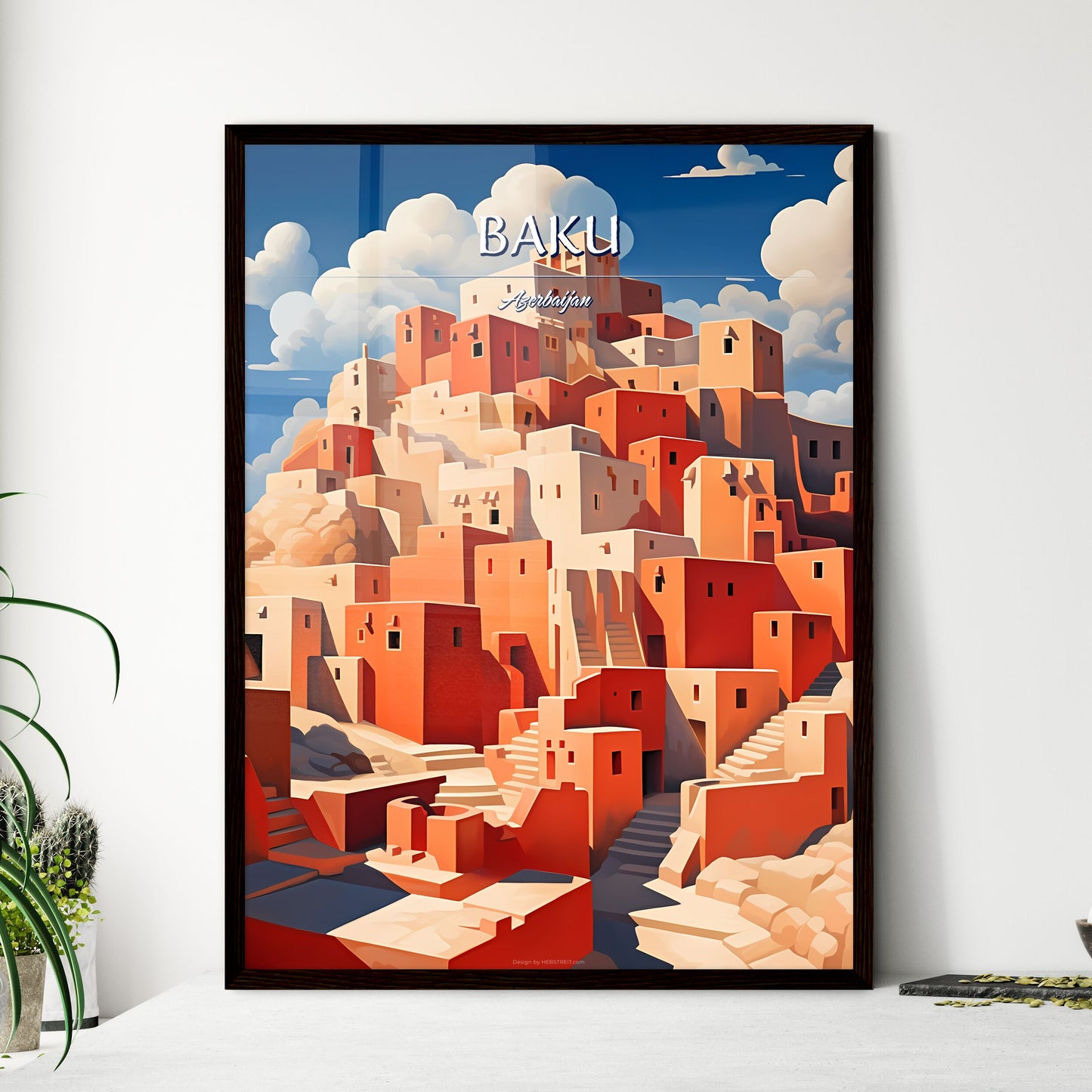 Baku, Azerbaijan - Art print of a painting of a city Framed Art