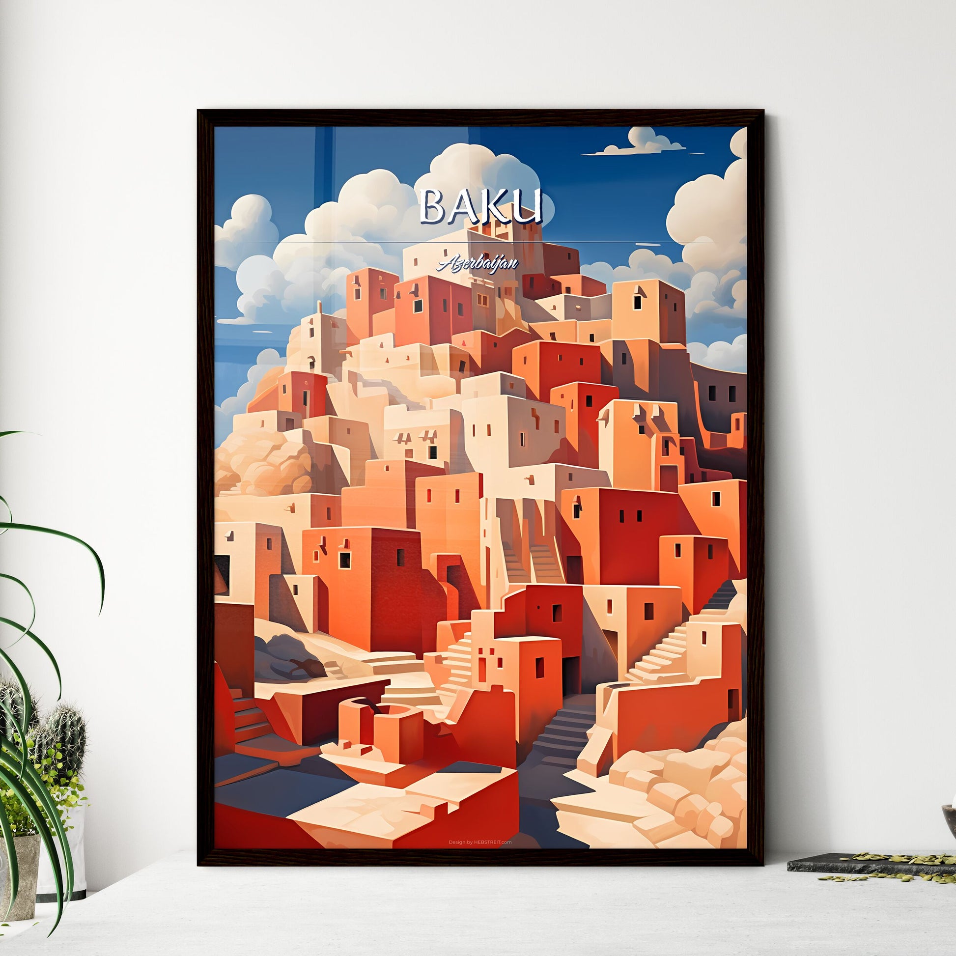 Baku, Azerbaijan - Art print of a painting of a city Framed Art