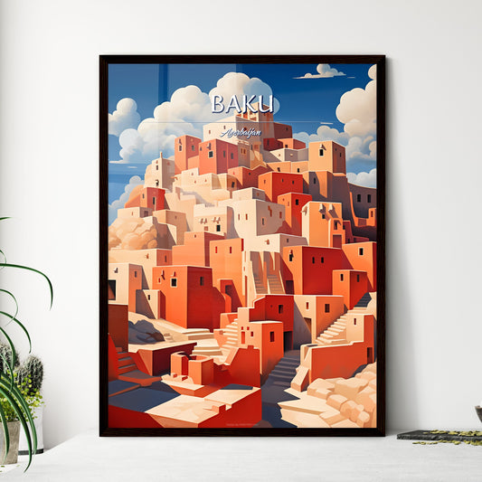 Baku, Azerbaijan - Art print of a painting of a city Framed Art