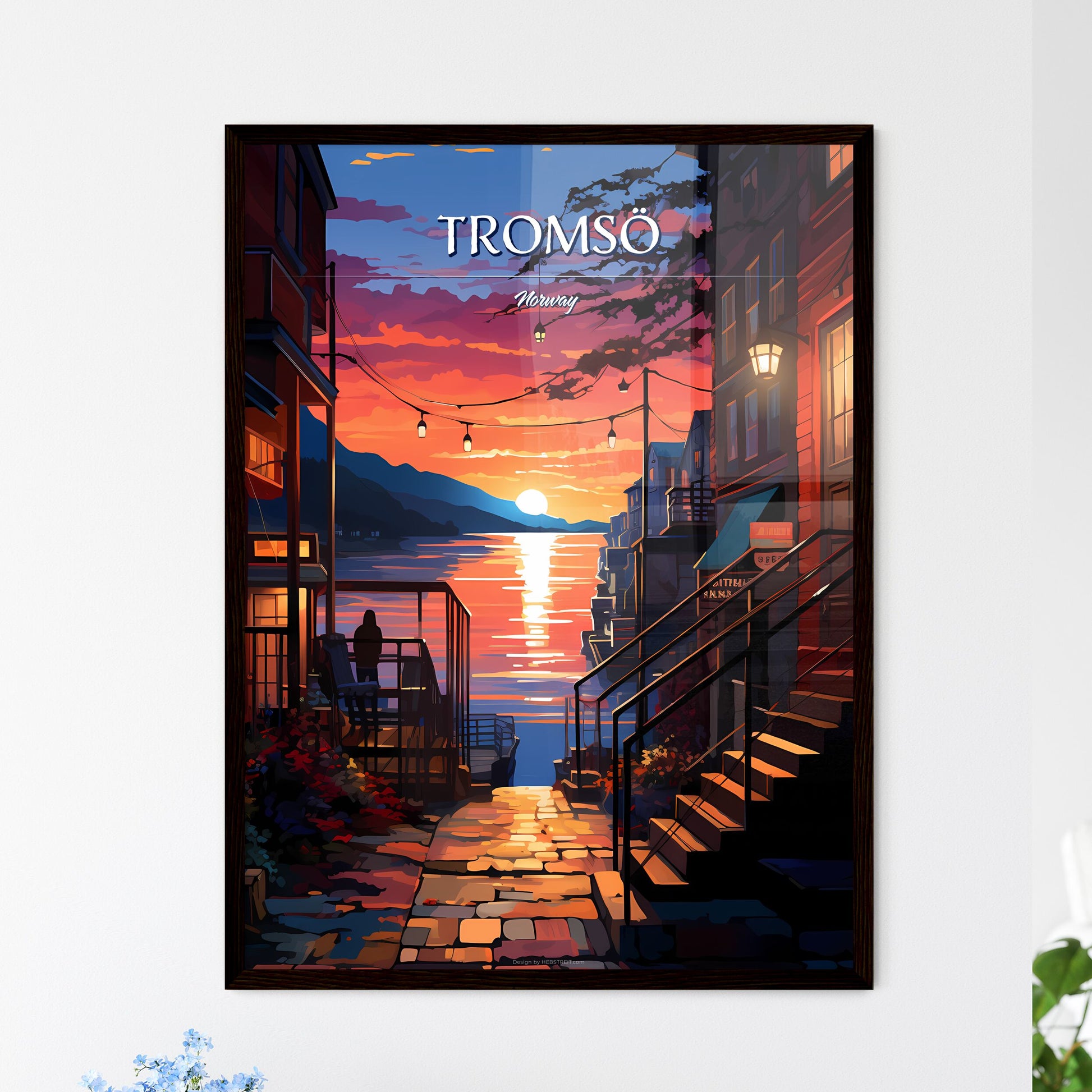Tromsö, Norway - Art print of a sunset over a river Framed Art