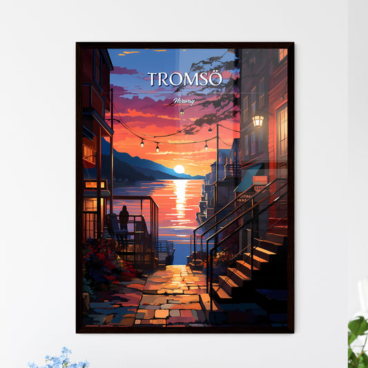 Tromsö, Norway - Art print of a sunset over a river Framed Art