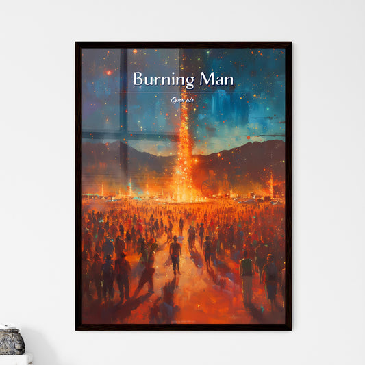 Burning Man - Art print of a large crowd of people watching a large fire explosion Default Title