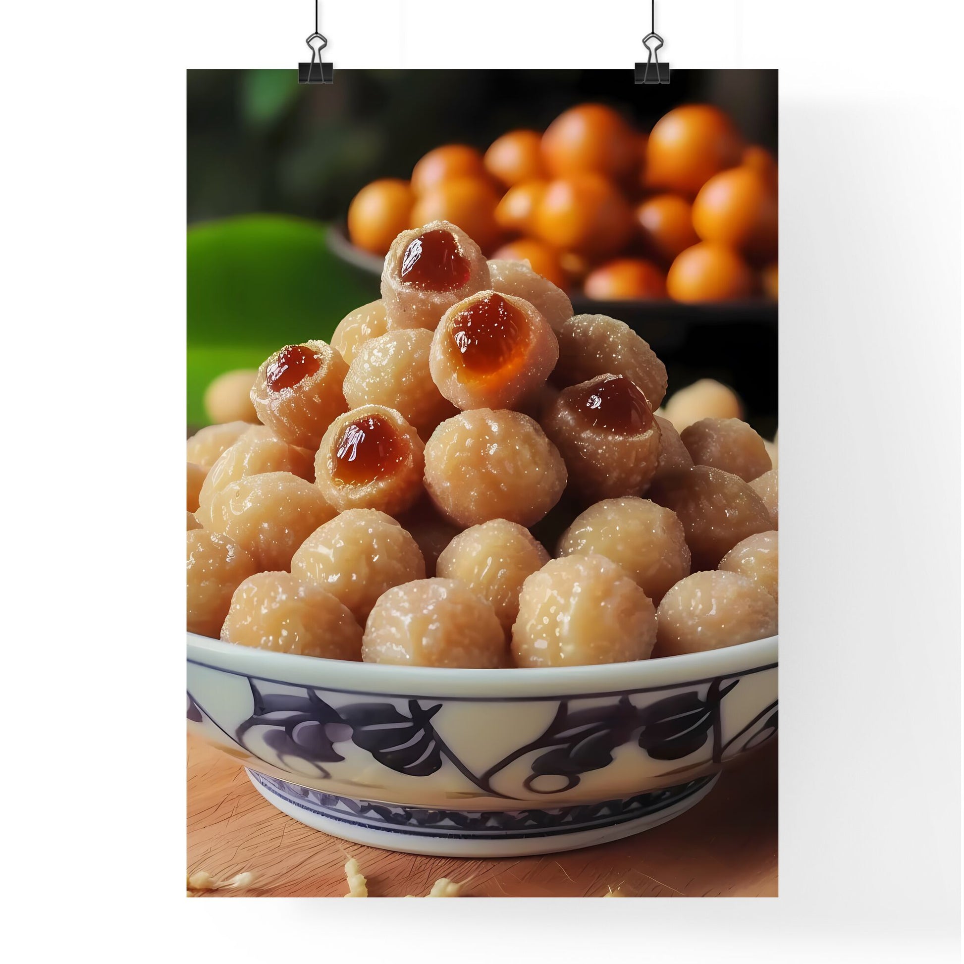 Dried longan, ultra high definition - Art print of a bowl of food on a wood surface Default Title