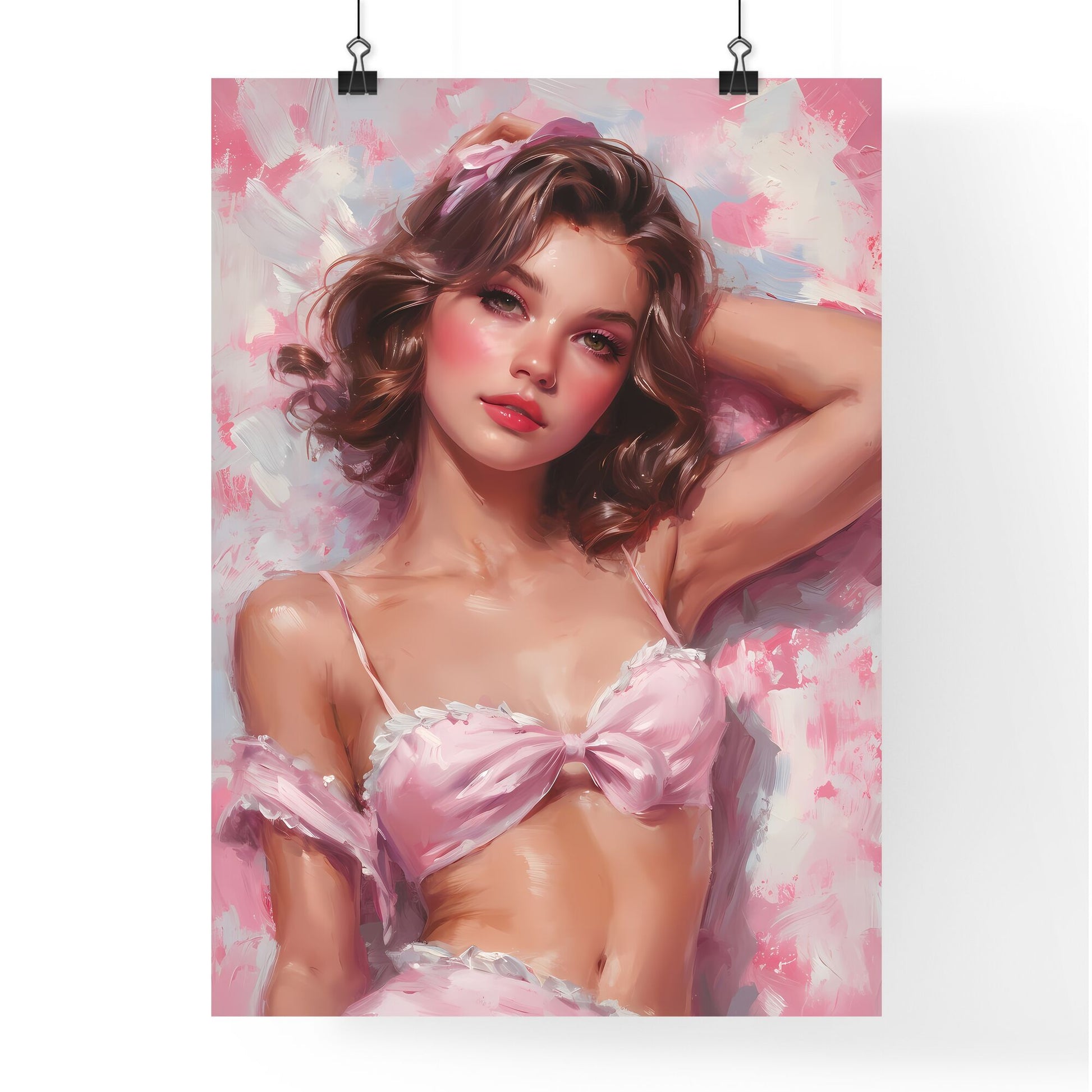 French maid - Art print of a woman in a pink garment Default Title