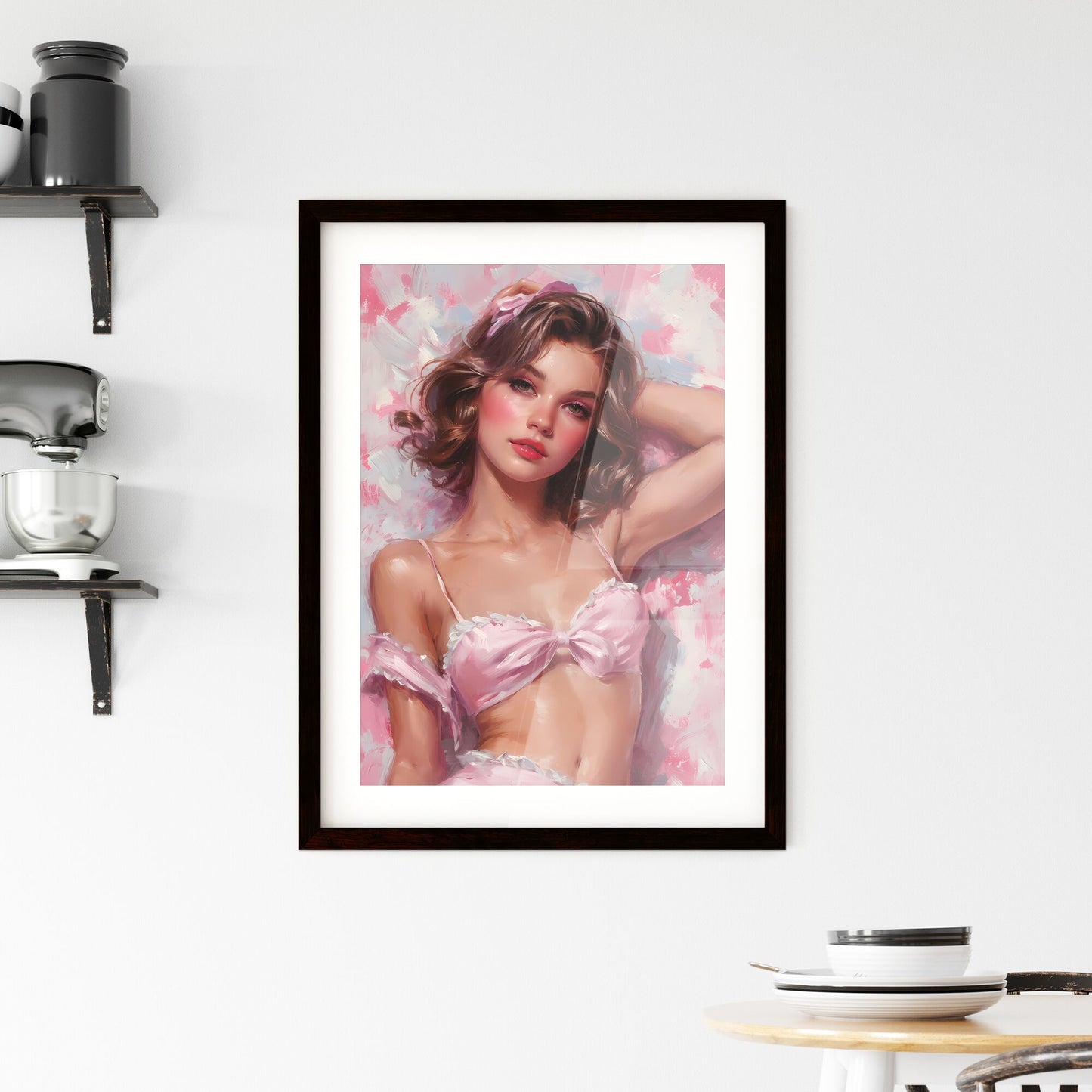 French maid - Art print of a woman in a pink garment Default Title