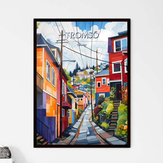 Tromsö, Norway - Art print of a painting of a street with colorful houses Framed Art