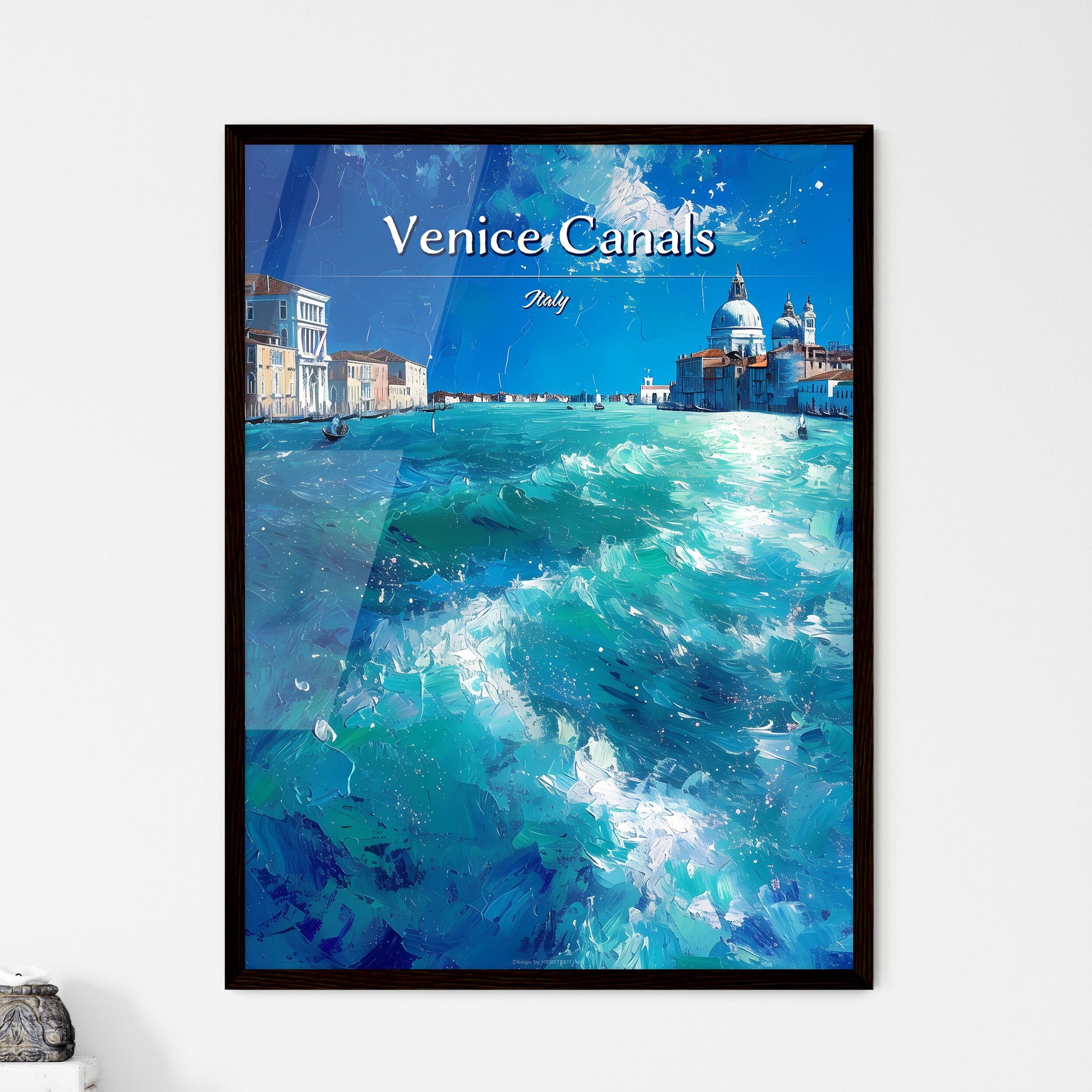 Venice Canals, Italy - Art print of a water with buildings and a church in the background Framed Art