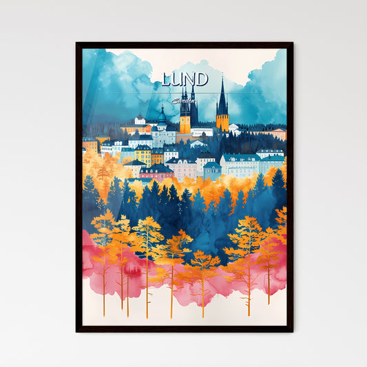 Lund, Sweden, - Art print of a watercolor painting of a city Framed Art