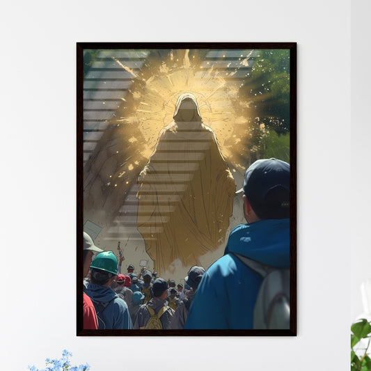 Saint mary standing above firefighters - Framed Art Print