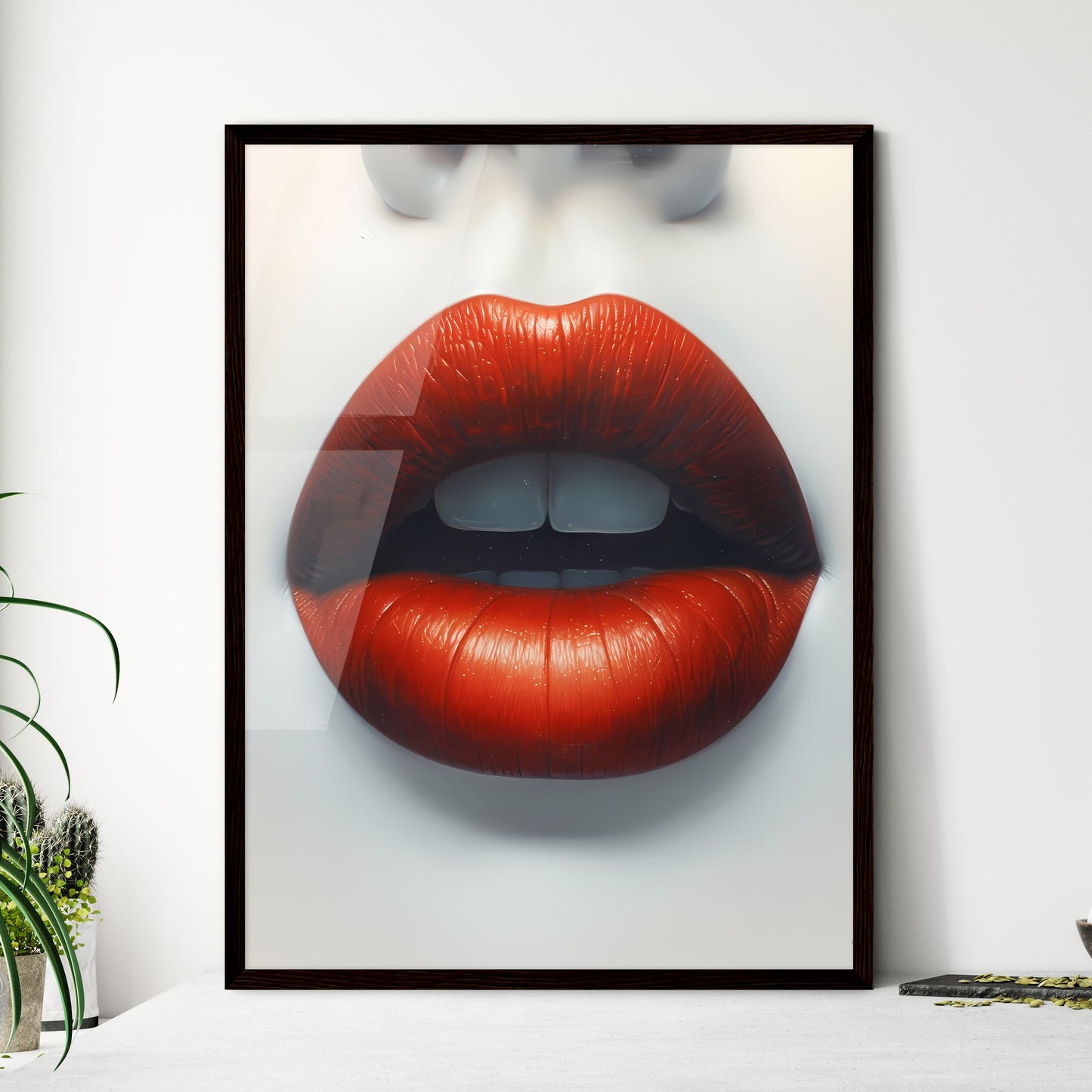 Vibrant red lips pop - Art print of a close  - Framed Art Print