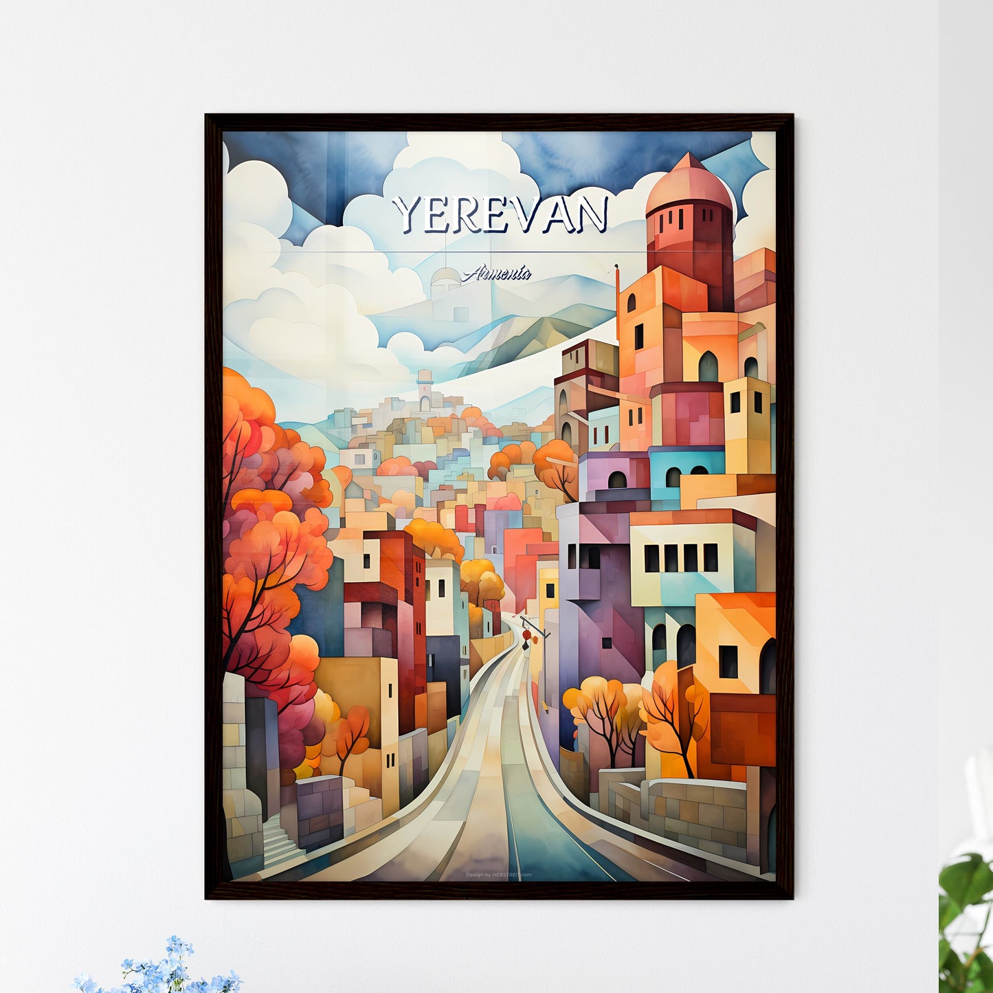 Yerevan, Armenia - Art print of a painting of a city Framed Art