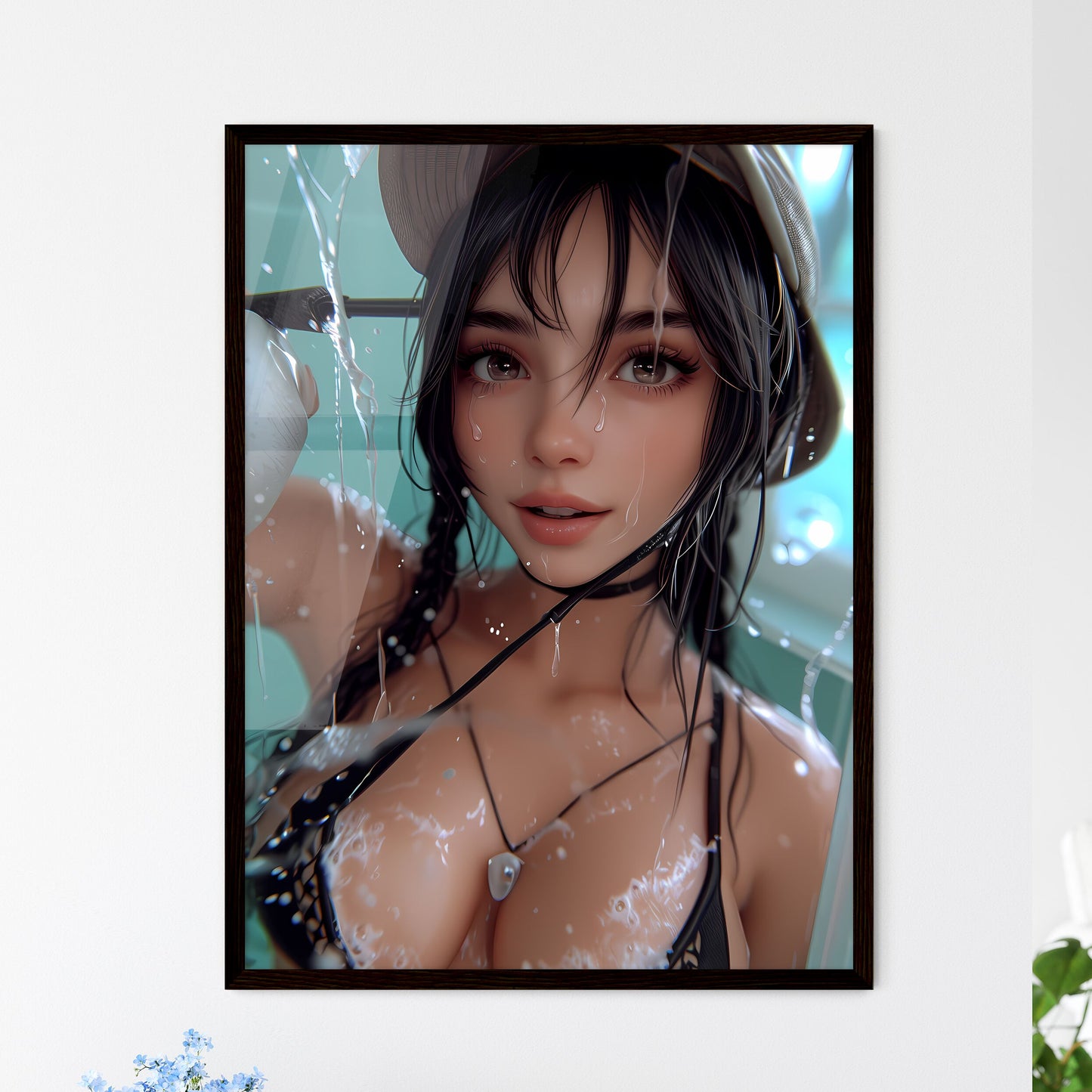 A housewife in a beautiful outfit is cleanin - Framed Art Print