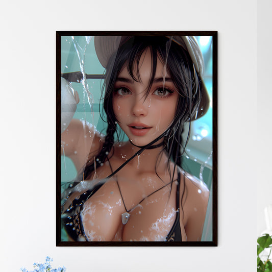 A housewife in a beautiful outfit is cleanin - Framed Art Print