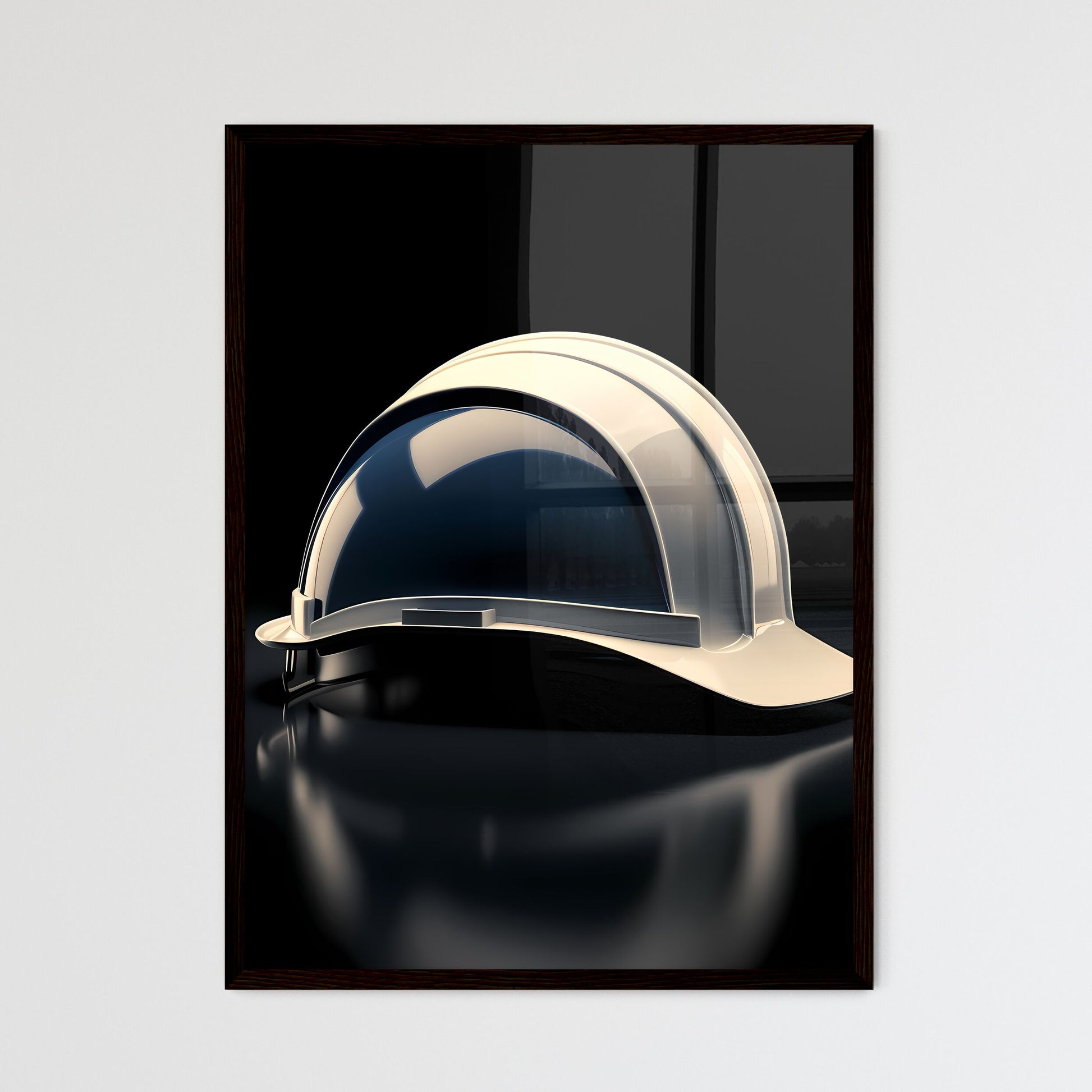 A white and blue construction hard hat - Art - Framed Art Print