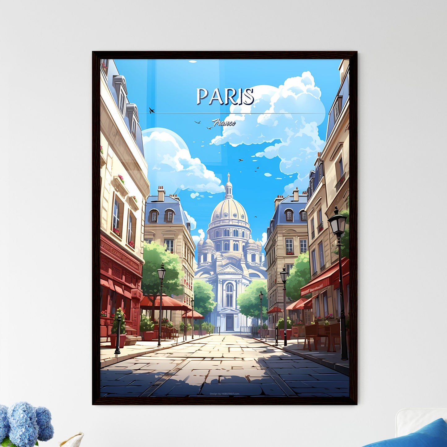 Paris, France - Art print of a street with buildings and a dome Framed Art