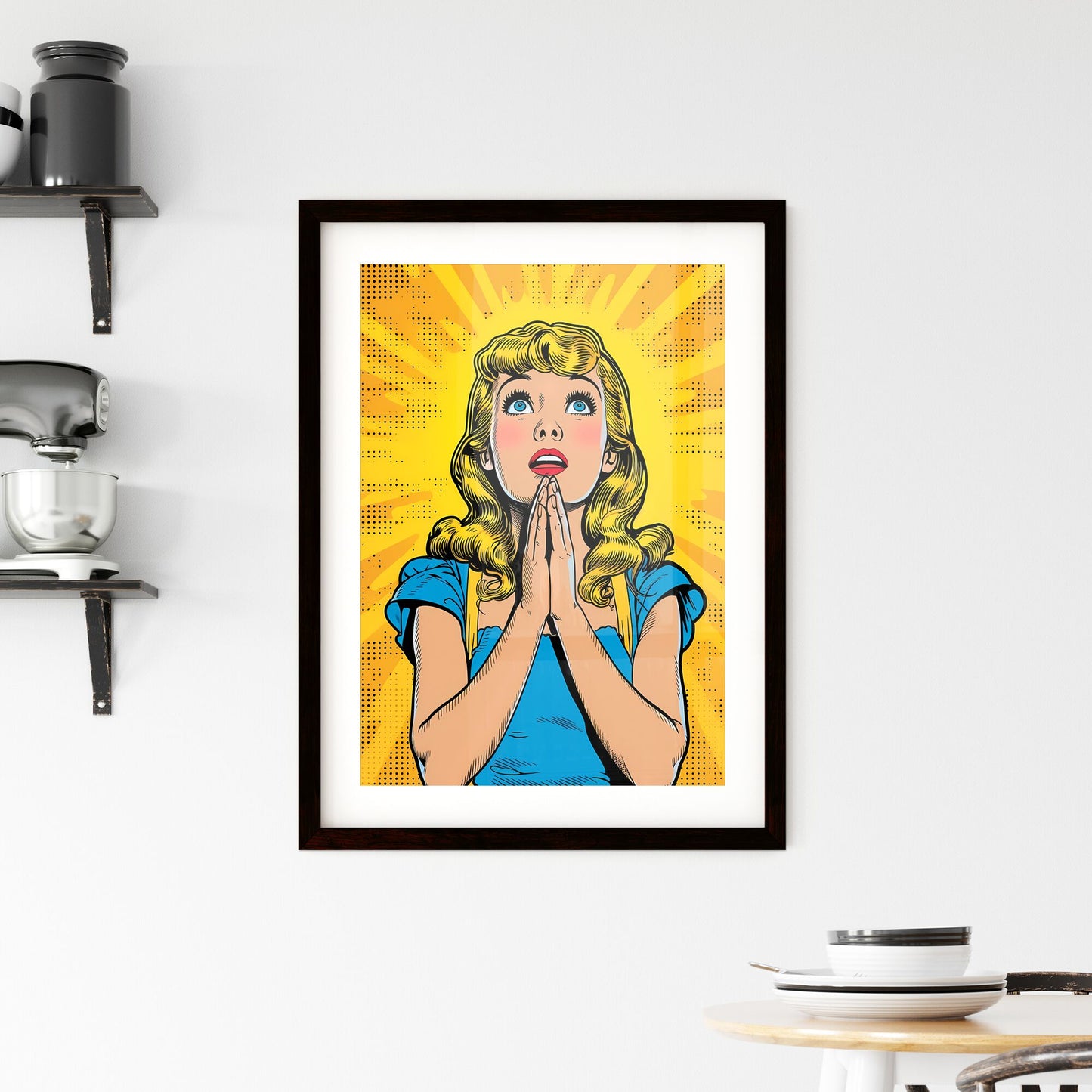 Saint mary anime - pop art style - comic book style - Art print of a cartoon of a woman with her hands together Default Title