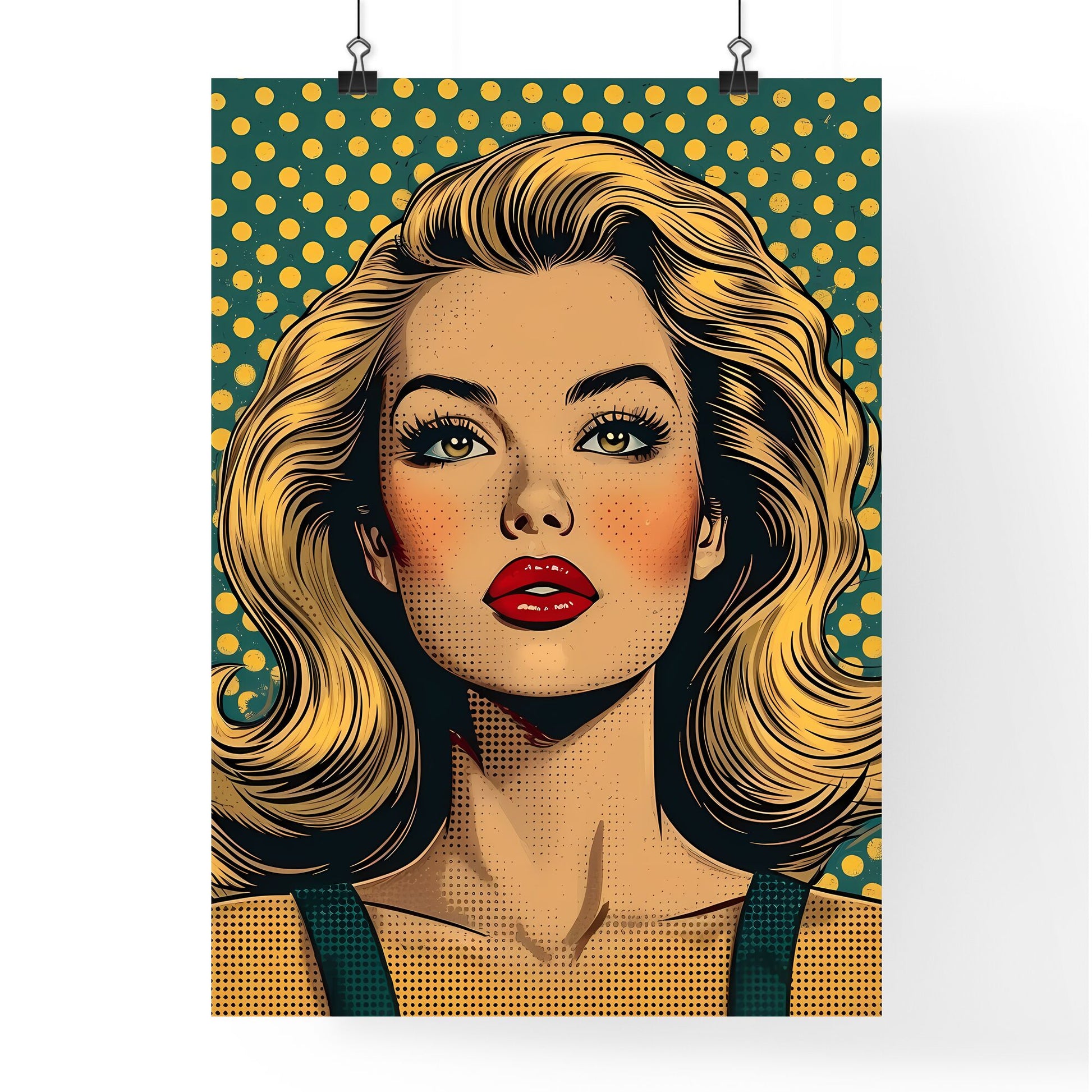 Vectorial illustration of vintage flames - Art print of a woman with blonde hair and red lips Default Title