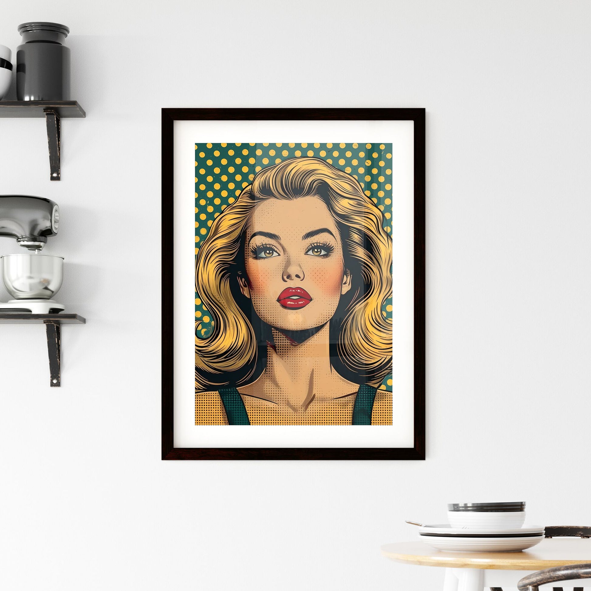 Vectorial illustration of vintage flames - Art print of a woman with blonde hair and red lips Default Title