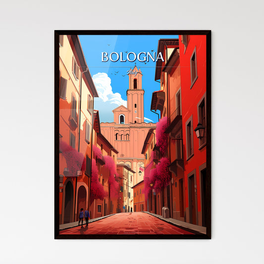 Bologna, Italy - Art print of a street with buildings and a tower Framed Art