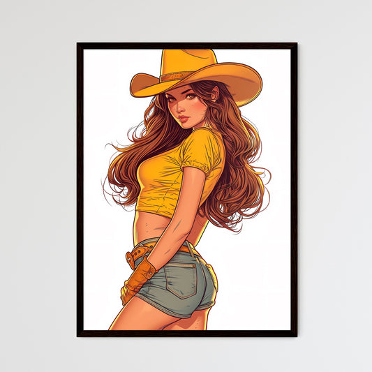 Cowgirl woman beautiful shorts, boots - Art print of a woman in a cowboy hat Default Title