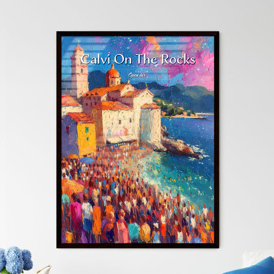 Calvi On The Rocks - Art print of a large group of people standing on a beach Default Title