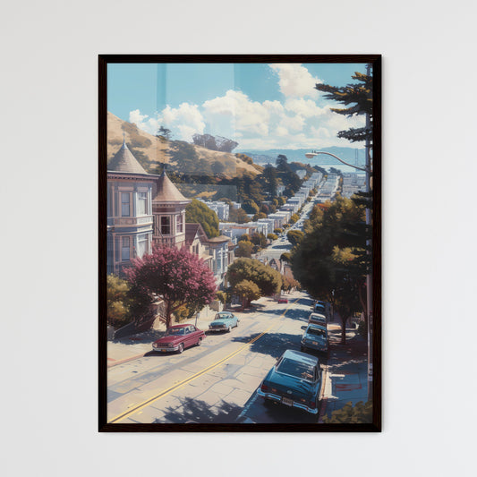 Poster of San Francisco - Art print of a street with cars and buildings on the side Framed Art
