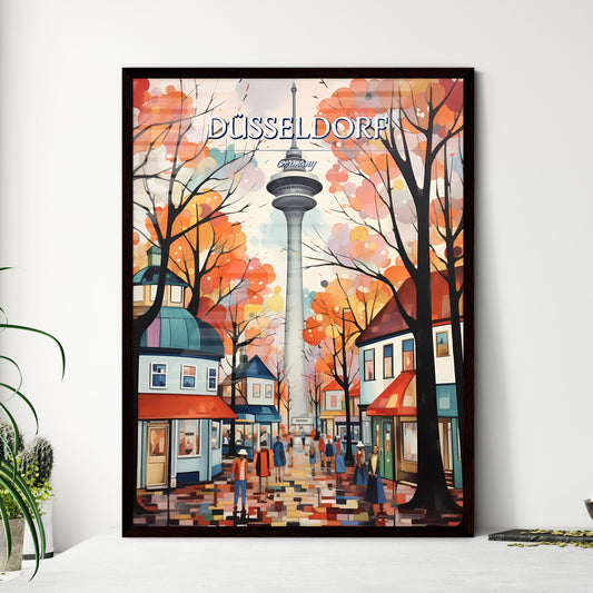 Düsseldorf, Germany - Art print of a painting of a city street with a tower in the background Framed Art