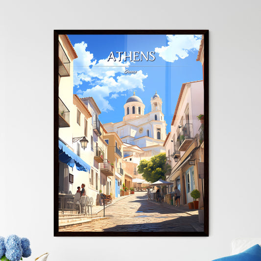 Athens, Greece - Art print of a street with people and buildings Framed Art