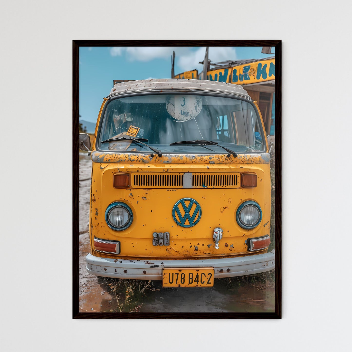 A van drives down the long road - Art print  - Framed Art Print