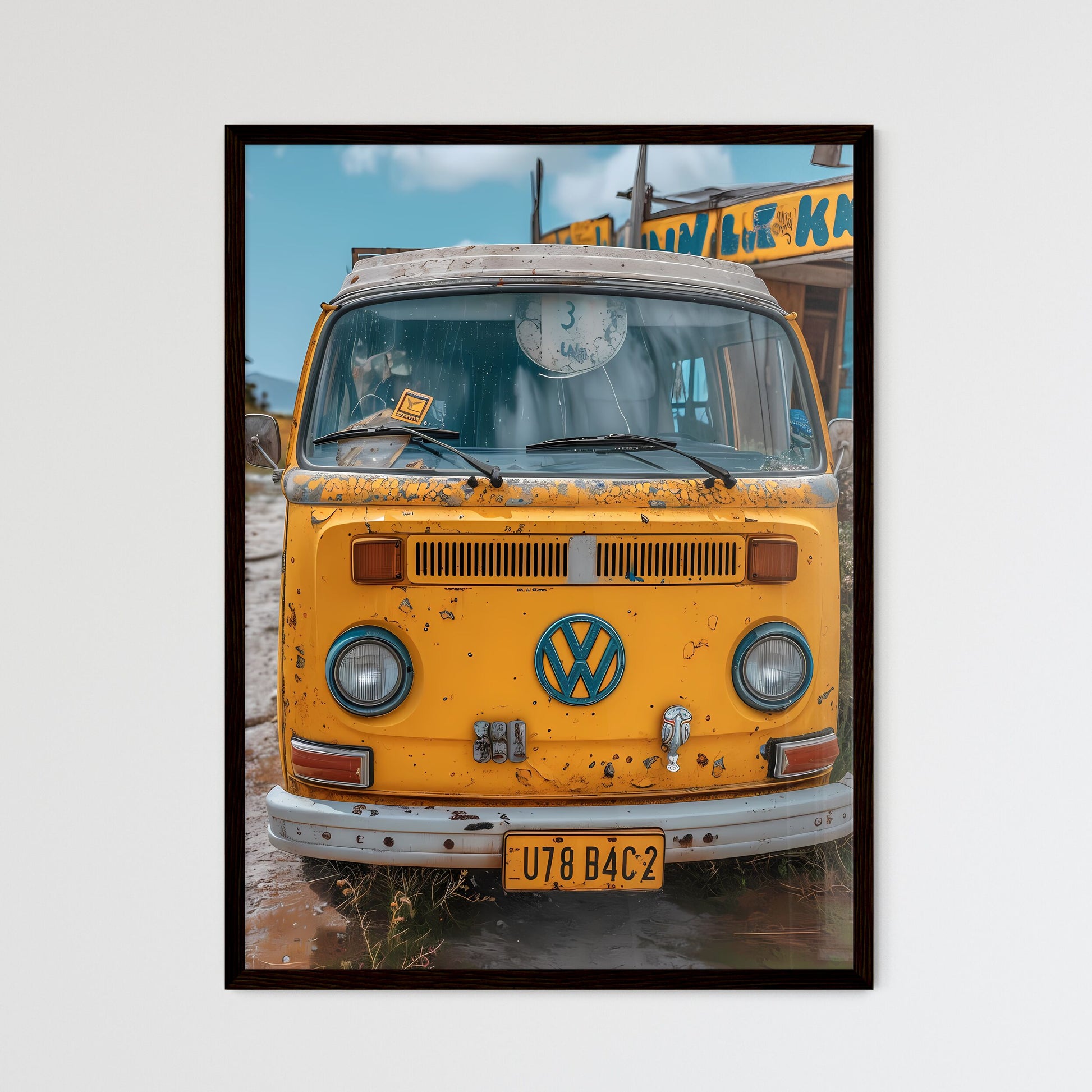 A van drives down the long road - Art print  - Framed Art Print