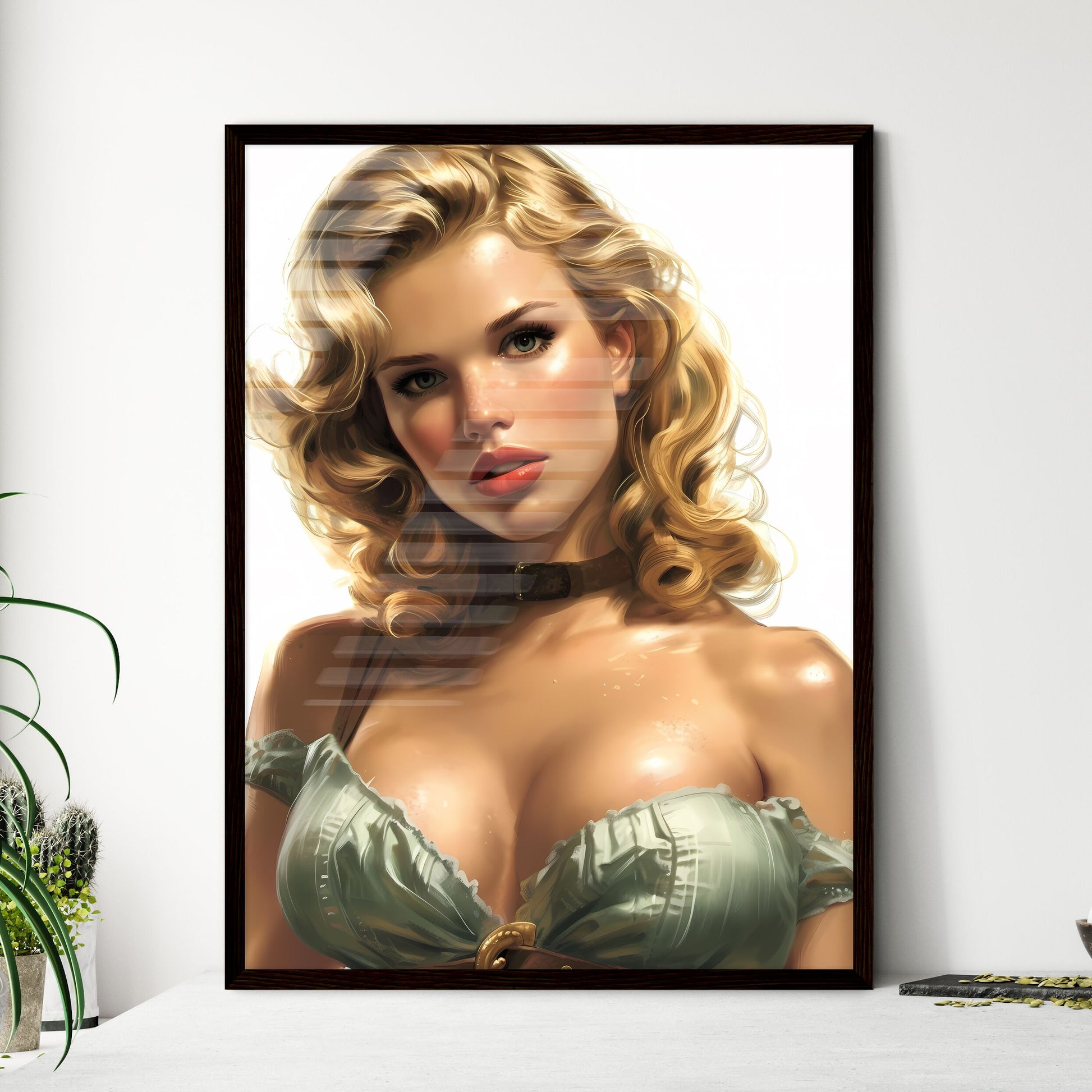 The vintage pin up girl isolated on white - Framed Art Print