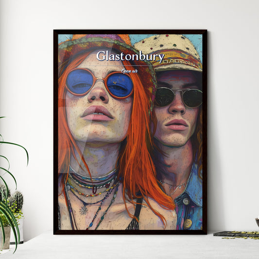 Glastonbury - Art print of a couple of people wearing sunglasses and hats Default Title