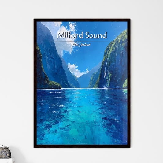 Milford Sound, New Zealand - Art print of a blue water with mountains and blue sky Default Title